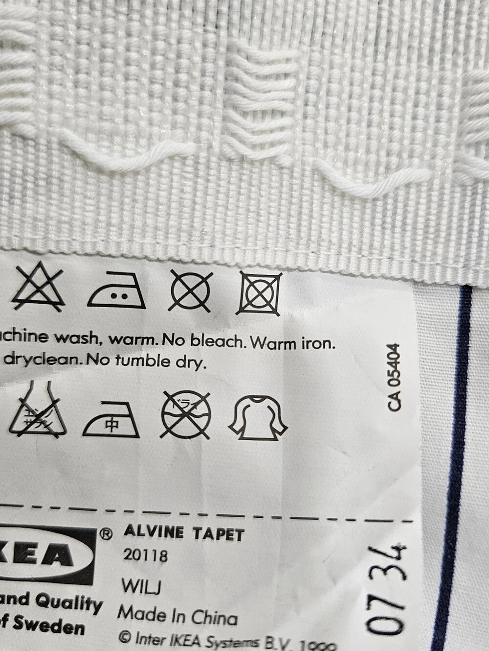 IKEA Alvine Tapet Blue White Floral Stripe Rev Curtain Panel Thick Cotton NWOT